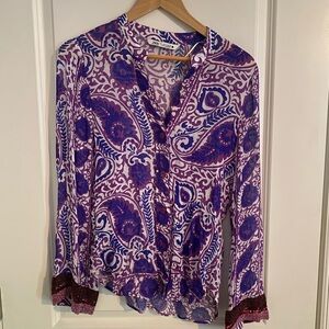 2 Piece Zara Purple and Blue Paisley Blouse & Skirt Set